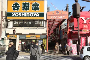 正面に見えるアーケードの通り（すずらん通り）をまっすぐお進みください。